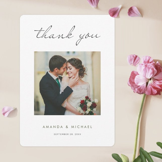Simple Modern Black Green Minimalist Wedding Thank You Card (Creator Uploaded)