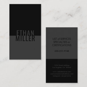 Simple Modern Black Grey Vertical Plain Minimalist Business Card