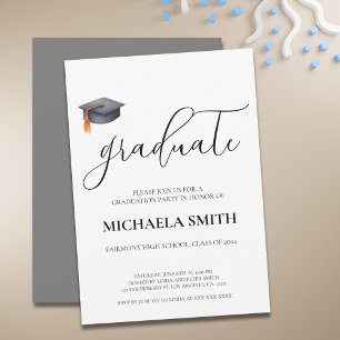 Simple Modern Black High School Graduation Party Invitation