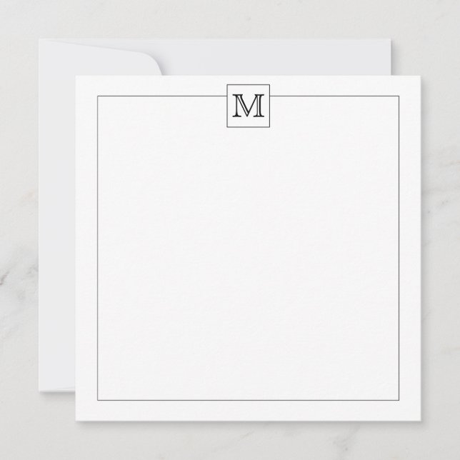 Simple Modern Black Initial Monogram Square border Card (Front)