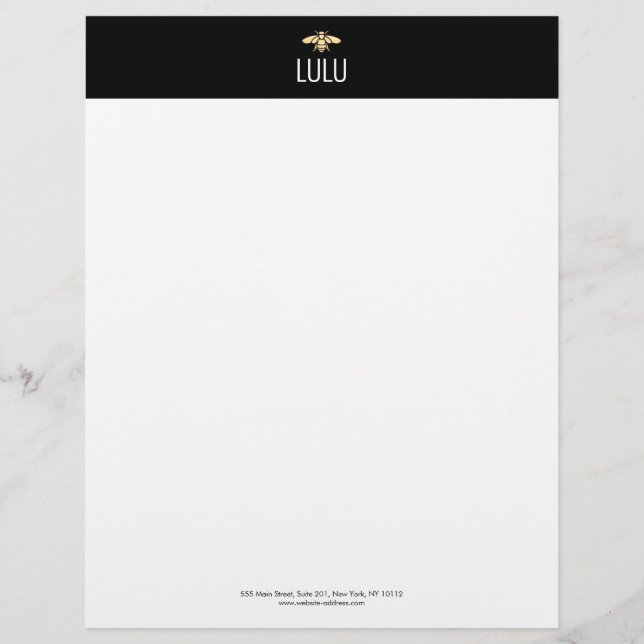 Simple Modern Black Minimalist Gold Bee Logo Custom Letterhead (Front)