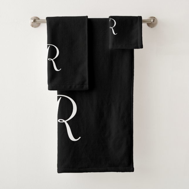 Simple Modern Black Monogram Initial Bathroom  Bath Towel Set (Insitu)