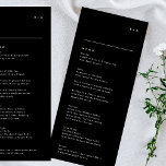 Simple Modern Black Onyx Tuxedo Monogram Wedding Menu<br><div class="desc">slim menu to match the collection
*if you would like more paper options this design can be transferred to a slim program
*or for more help contact me</div>