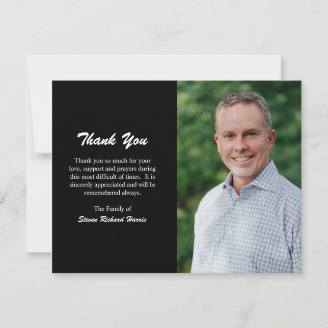 Simple Modern Black Photo Funeral Thank You Card (Front)