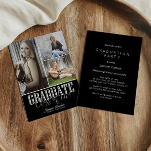 Simple Modern Black Photo Graduation Party Invitation