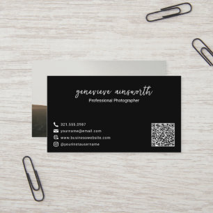 Simple Modern Black Photo QR Code Elegant Business Card