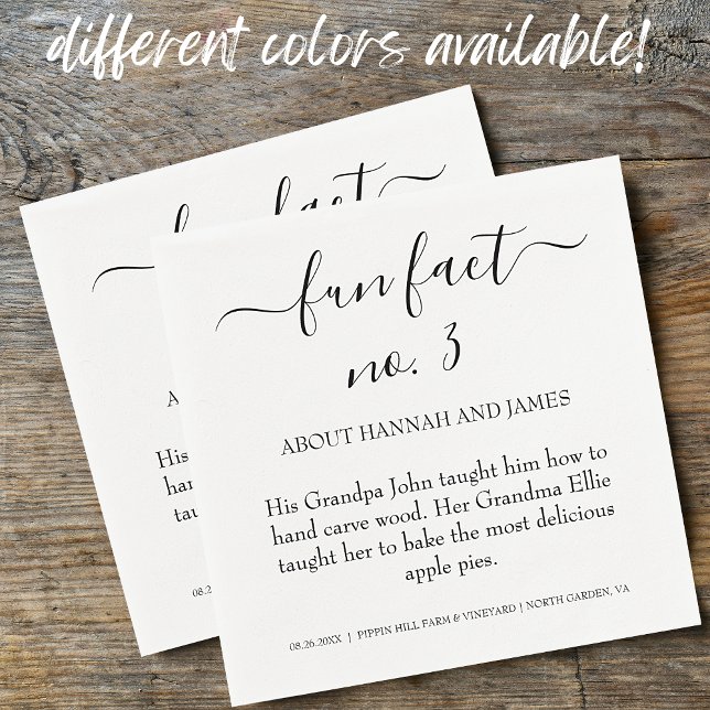 Simple Modern Black Script Fun Fact 3 Wedding Napkin (Creator Uploaded)