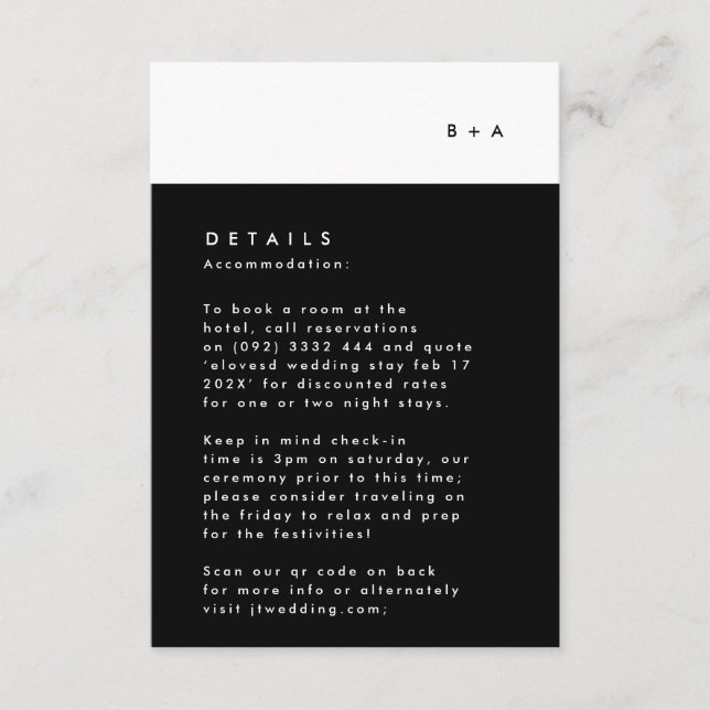 Simple Modern Black Stripe Monogram Accommodation RSVP Card (Front)