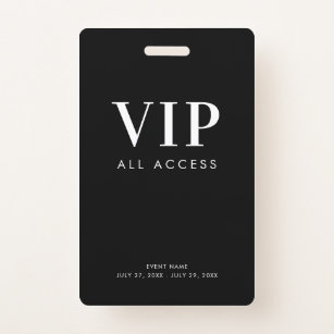 Simple Modern Black VIP All Access Pass Event ID Badge