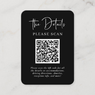 Simple Modern Black Wedding Details with QR Code Enclosure Card