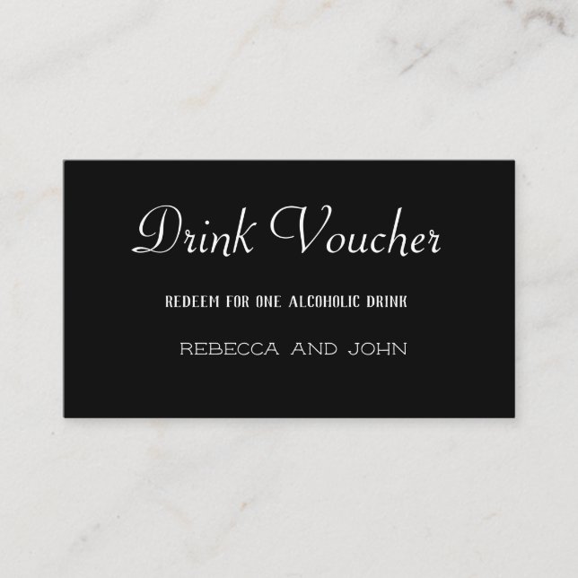 Simple Modern Black Wedding Drink Voucher Ticket Enclosure Card (Front)