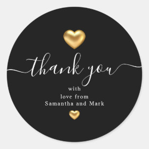 Simple Modern Black Wedding Gold Heart Classic Round Sticker