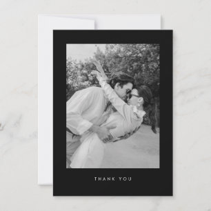 Simple Modern Black Wedding Photo Thank You Card