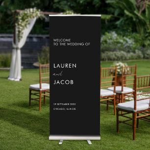 Simple Modern Black Wedding Welcome Retractable Banner