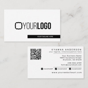 Simple Modern Black & White - Add QR Code/Logo Business Card