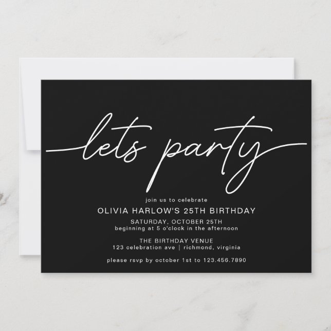 Simple Modern Black & White Any Age Birthday Invitation (Front)