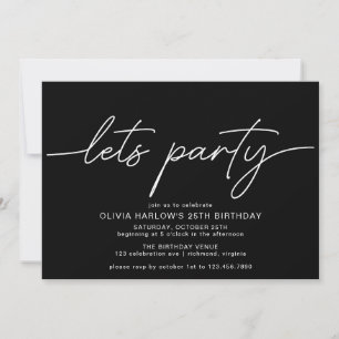 Simple Modern Black & White Any Age Birthday Invitation