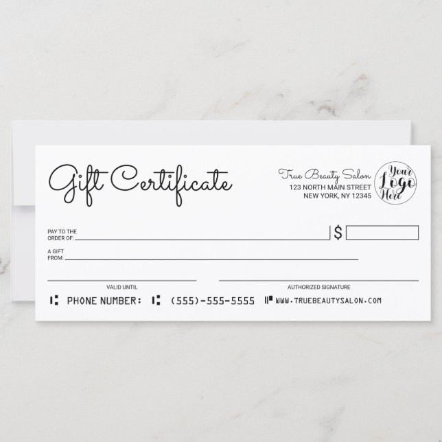 Simple Modern Black White Check Gift Certificate (Front)