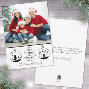 Simple Modern Black White Christmas Photo Holiday Card