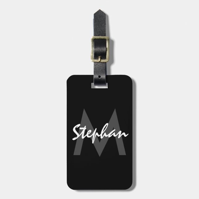 Simple Modern Black & White Chunky Monogram Luggage Tag (Front Vertical)