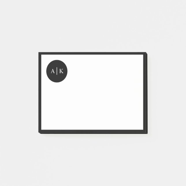 Simple Modern Black & White Circle Monogram Post-it Notes (Front)