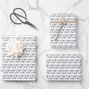 Simple modern black white double hearts arrow cute wrapping paper sheet