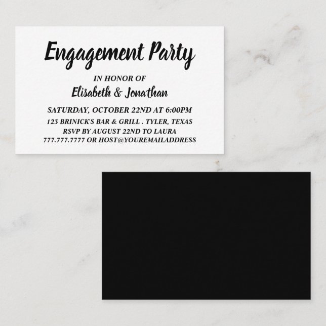 Simple/Modern Black/White Engagement Party Ticket  (Front/Back)