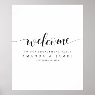 Simple Modern Black White Engagement Party Welcome Poster