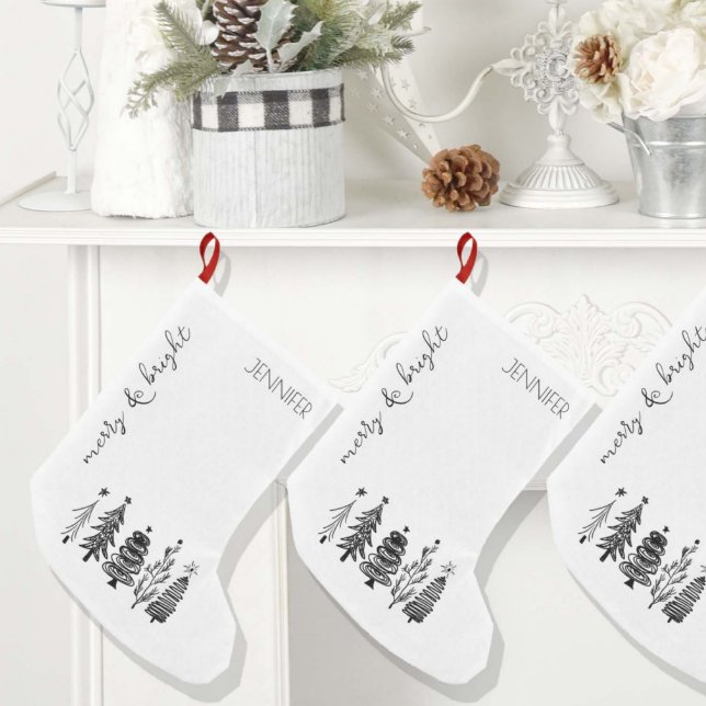 Simple Modern Black White Family Christmas Decor Small Christmas Stocking (Creator Uploaded)