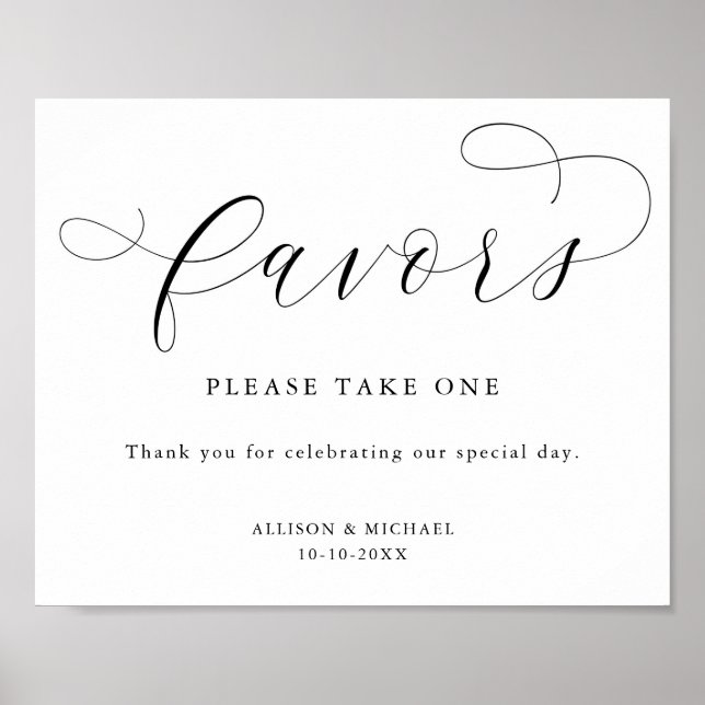 Simple modern black white favours sign (Front)