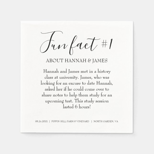 Simple Modern Black White Fun Fact 1 Wedding Napki Napkin (Front)