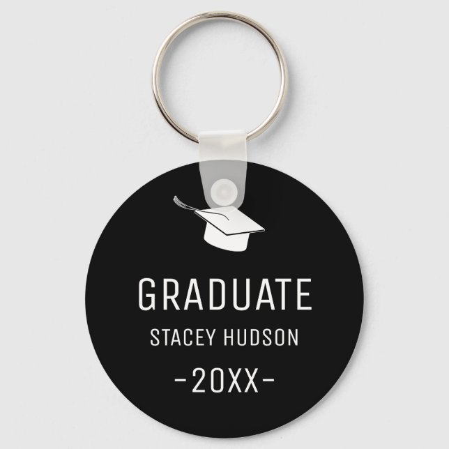Simple Modern Black & White Graduation  Key Ring (Front)