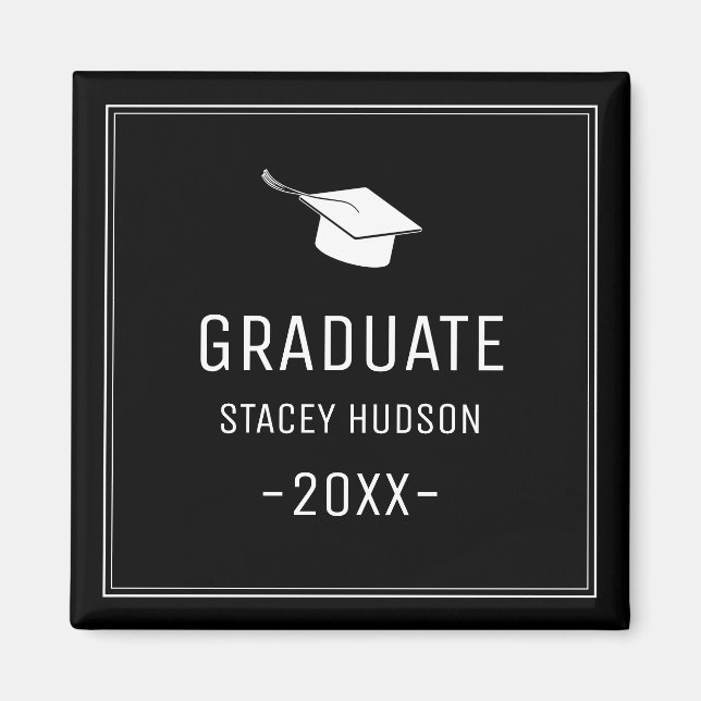 Simple Modern Black & White Graduation  Magnet (Front)
