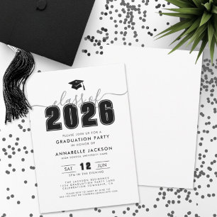 Simple Modern Black White Graduation Party Invitation