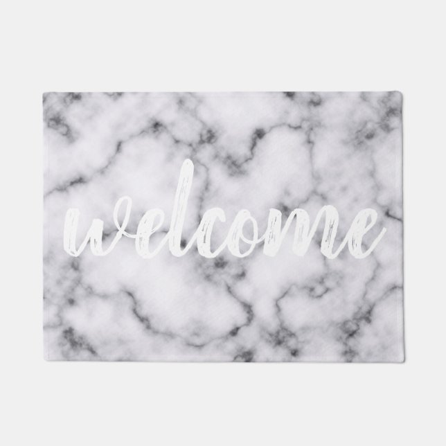 Simple Modern Black White Marble Stone Pattern Doormat (Front)