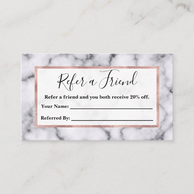 Simple Modern Black White Marble Stone Pattern Referral Card (Front)