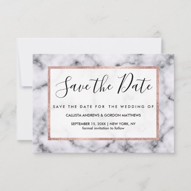 Simple Modern Black White Marble Stone Pattern Save The Date (Front)