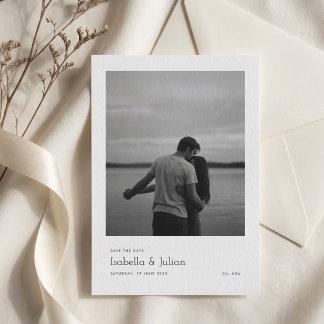 Simple Modern Black & White One Photo Wedding Save The Date