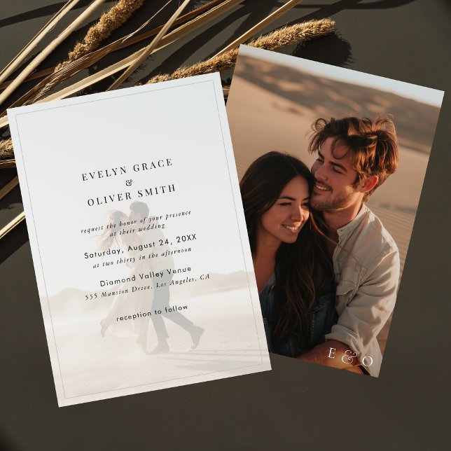 Simple Modern Black & White Overlay Photo Wedding Invitation (Creator Uploaded)