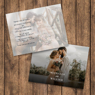Simple Modern Black & White Overlay Photo Wedding Invitation Postcard