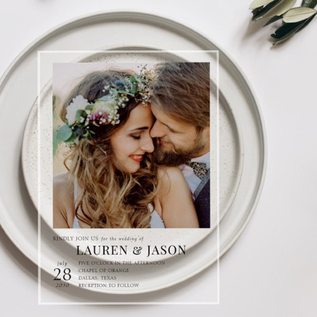 Simple Modern Black & White Photo Wedding Acrylic Invitations (Creator Uploaded)