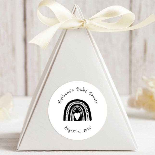 Simple Modern Black White Rainbow Baby Shower Classic Round Sticker (Creator Uploaded)