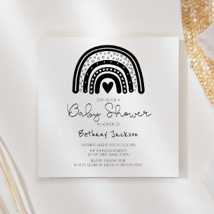 Simple Modern Black White Rainbow Baby Shower Invitation