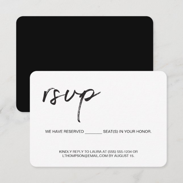 Simple Modern black white script Email back RSVP Card (Front/Back)