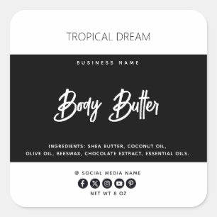 Simple modern black  white square sticker