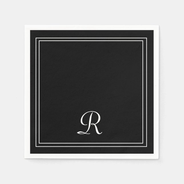 Simple Modern Black & White Stripe Monogram Party  Napkin (Front)
