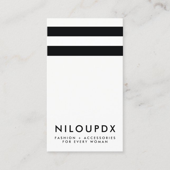 Simple Modern Black White Striped Business Card (Front)