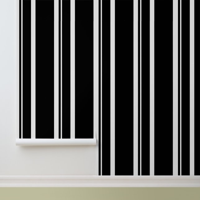 Simple Modern Black White Stripes  Wallpaper (Stylish Modern Black and White Stripes Peel and Stick Wallpaper.)