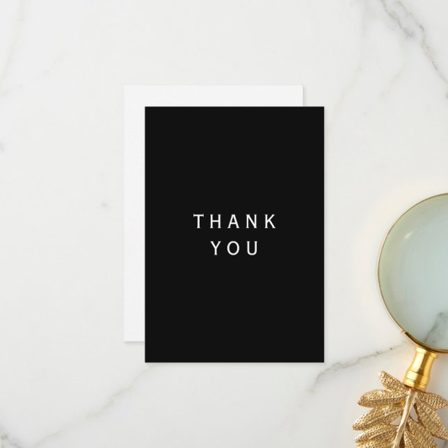 Simple Modern Black & White Thank you Card (Front/Back In Situ)