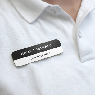 Simple Modern Black White Title Pin Magnetic Name Tag